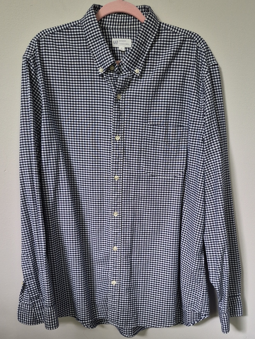 GAP Men’s Navy and White Gingham Button-Down Shirt